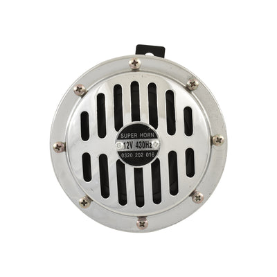 Round Disc Car Horn, High Frequency, 1950's Bosch Style, 12V, Chrome