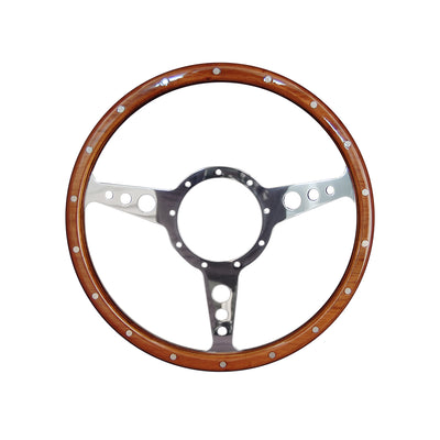 Classic 3 Spoke Flat 13" Wood Rim Steering Wheel 9 Bolt MG Street Rod Custom