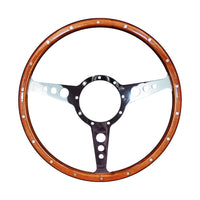 Classic 3 Spoke Flat 14" Wood Rim Steering Wheel 9 Bolt Mg Street Rod Custom