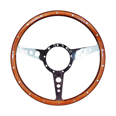 Classic 3 Spoke Flat 14" Wood Rim Steering Wheel 9 Bolt Mg Street Rod Custom