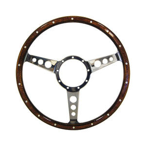 Classic 3 Spoke Dished 14" Wood Rim Steering Wheel 9 Hole MG Street Rod Custom