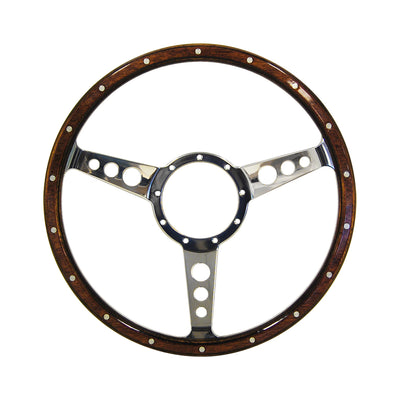 Classic 3 Spoke Dished 14" Wood Rim Steering Wheel 9 Hole MG Street Rod Custom