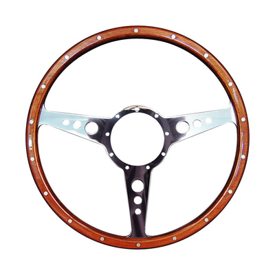 Classic 3 Spoke Flat 15" Wood Rim Steering Wheel 9 Bolt MG Street Rod Custom