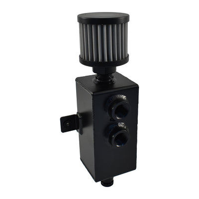 Black Aluminium 1 Litre Rectangular Oil Catch Tank Can with Breather, -10AN Ports