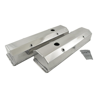 Fabricated Aluminium SBC Tall Flat Top Valve Covers, Long Bolt Style, with Holes
