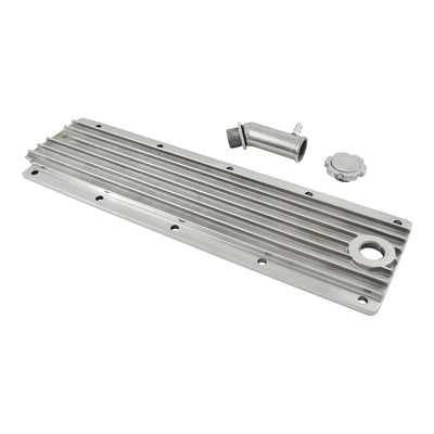 GM LS Engine Valley Cover Polished Finned Aluminium with Oil Filler Hole & Neck