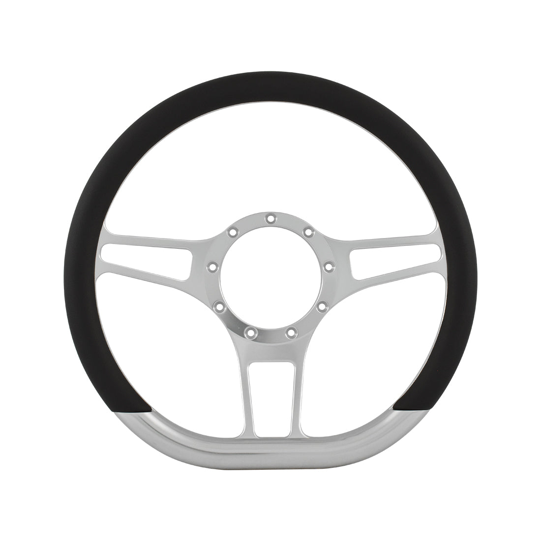 Cal Custom 14" D-Shape Billet Aluminium Steering Wheel, Black Leather Half-Wrap