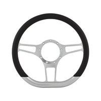 Cal Custom 14" D-Shape Billet Aluminium Steering Wheel, Black Leather Half-Wrap
