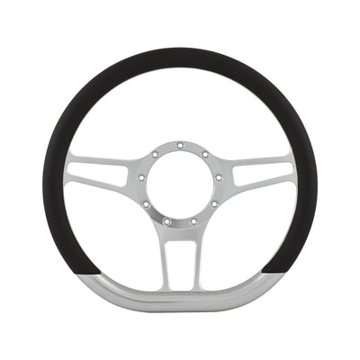 Cal Custom 14" D-Shape Billet Aluminium Steering Wheel, Black Leather Half-Wrap