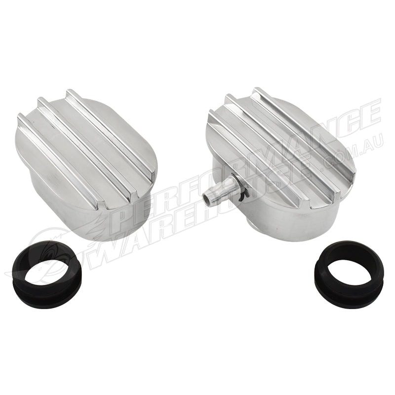 Polished Nostalgic Finned Aluminium PushIn Valve Cover Breather Set