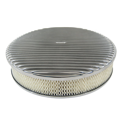 14" Round Air Cleaner Assembly and Filter Element - Full Finned Polished Aluminium