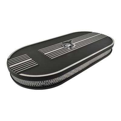 Oval Air Cleaner No Logo Suit Single 4 bbl Black Aluminium, 21 x 10 Inch