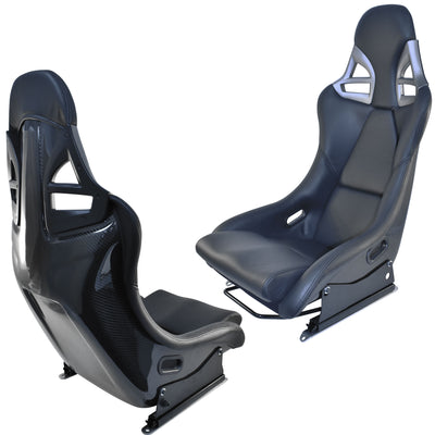 Porsche 997 Style GT3 Bucket Seats in Black Leather with Black Carbon Fibre Back (Pair)