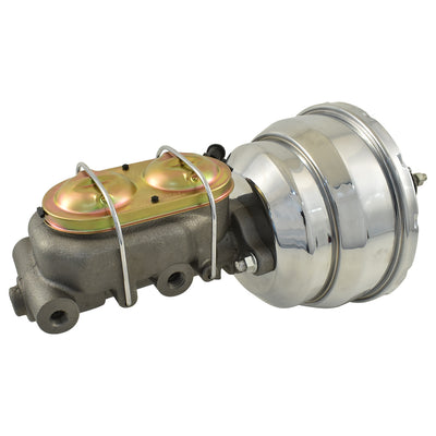 Universal 1-1/8" Bore GM Style Master Cylinder & 8" Chrome Dual Brake Booster