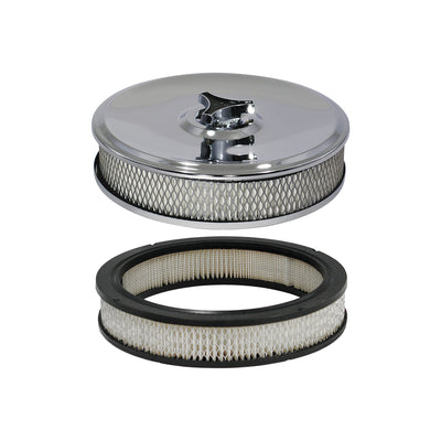 Chrome Air Cleaner 9" Diameter x 2" High Suit Holley Edelbrock with 5-1/8" Neck, Includes Replacement Element