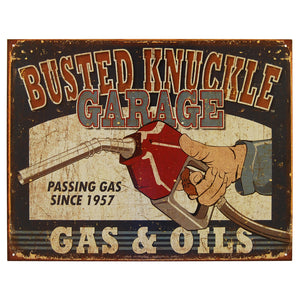 Busted Knuckle - Gas & Oils - Large Metal Tin Sign 31.7cm x 40.6cm Genuine American Made