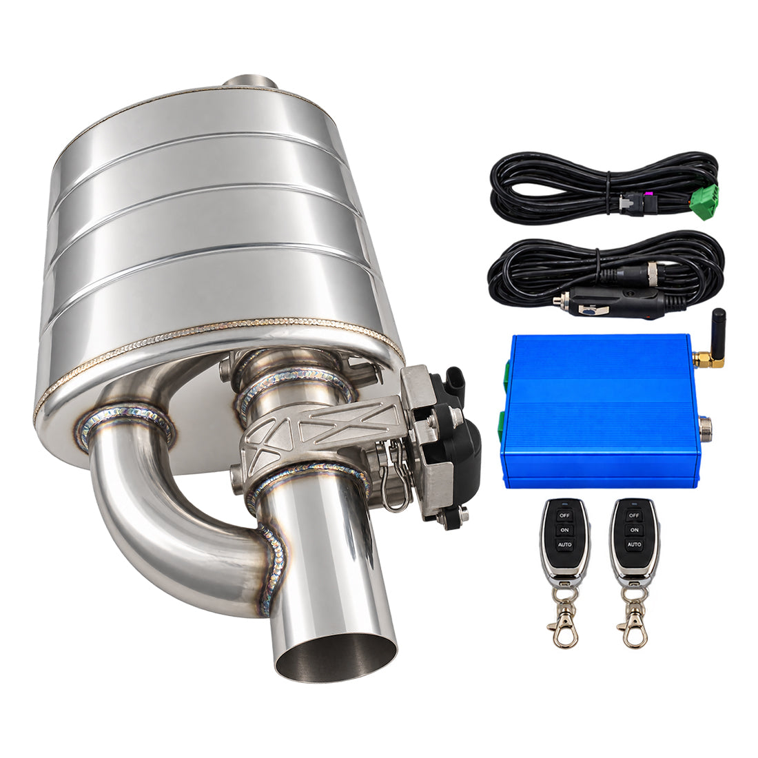 Electronic Valved Performance Muffler, 2-1/2" Single Kit, Variable Volume, Polished Stainless Steel