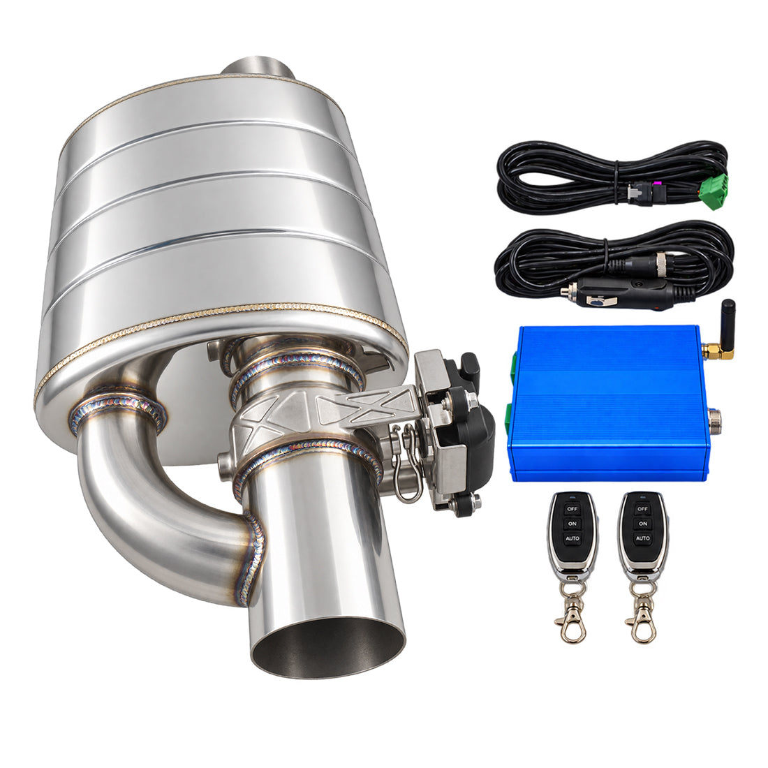 Electronic Valved Performance Muffler, 3" Single Kit, Variable Volume, Polished Stainless Steel