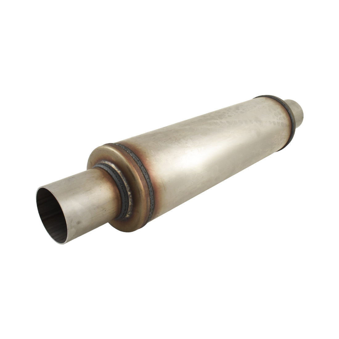 409 Stainless Steel Round Muffler, 2-1/4" In/Out, 4" Body Diameter 20" Overall