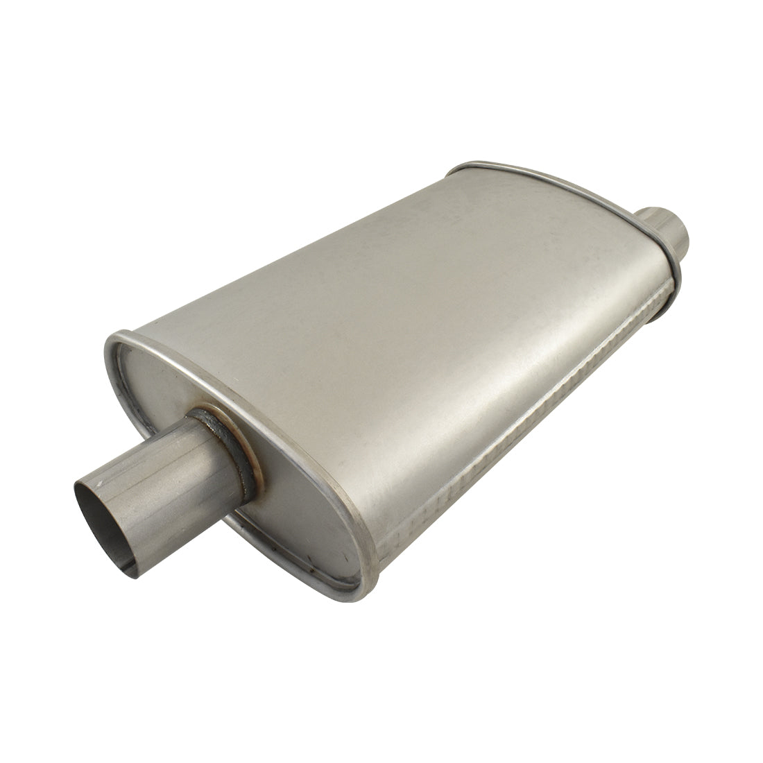 Aluminised Steel 2-1/4" Turbo Style Muffler Centre Inlet / Offset Outlet