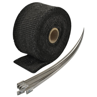 Exhaust Wrap 2" X 15', Fibreglass Black w/Stainless Ties