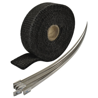 Exhaust Wrap 1" X 15', Fibreglass Black w/Stainless Ties