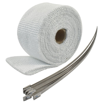 Exhaust Wrap 2" X 15', Fibreglass White w/Stainless Ties