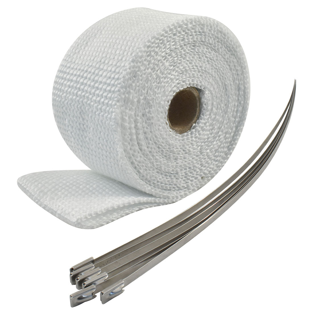 Exhaust Wrap 2" X 50', Fibreglass White w/Stainless Ties