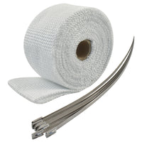 Exhaust Wrap 2" X 50', Fibreglass White w/Stainless Ties