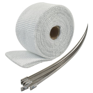 Exhaust Wrap 2" X 50', Fibreglass White w/Stainless Ties