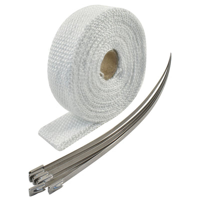 Exhaust Wrap 1" X 15', Fibreglass White w/Stainless Ties