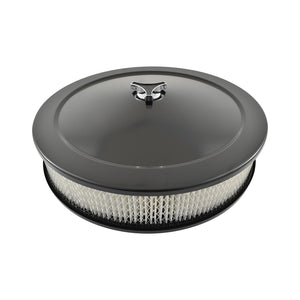 Air Cleaner Black 14" X 3" Recessed Base 5-1/8" Neck Holley, Edelbrock, Rochester, Quadrajet