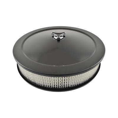 Air Cleaner Black 14" X 3" Recessed Base 5-1/8" Neck Holley, Edelbrock, Rochester, Quadrajet