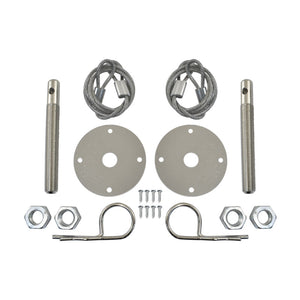 Muscle Car Chrome Steel Flip-over Bonnet/Hood Pin Kit w/Lanyards, 1/2" Studs