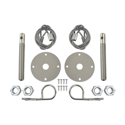Muscle Car Chrome Steel Flip-over Bonnet/Hood Pin Kit w/Lanyards, 1/2" Studs