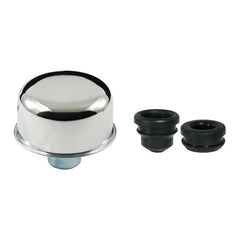 MotorNets Chrome Push-In Valve Cover Oil Breather Cap – 1.25 Inch – Red Flame Fire Design – Chevy Ford