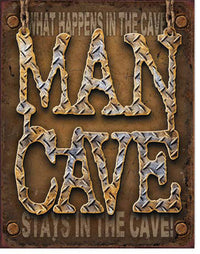Man Cave - Diamond Plate - Large Metal Tin Sign 40.6cm x 31.7cm Genuine American Made