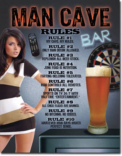 Man Cave Rules - Large Metal Tin Sign 40.6cm x 31.7cm Genuine American Made