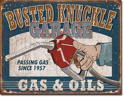 Busted Knuckle - Gas & Oils - Large Metal Tin Sign 31.7cm x 40.6cm Genuine American Made