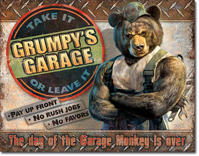 Grumpy'S Garage - Large Metal Tin Sign 31.7cm x 40.6cm Genuine American Made