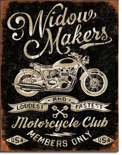 Widow Makers Cycle Club - Large Metal Tin Sign 40.6cm x 31.7cm Genuine American Made
