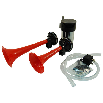 Twin Trumpet 12V Air Horn Set with Strong Chrome Compressor