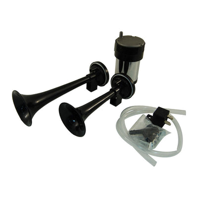 Twin Trumpet 12V Air Horn Set W/Strong Chrome Compressor