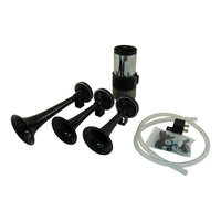Triple Trumpet Alternating 12V Air Horn Set W/Strong Chrome Compressor