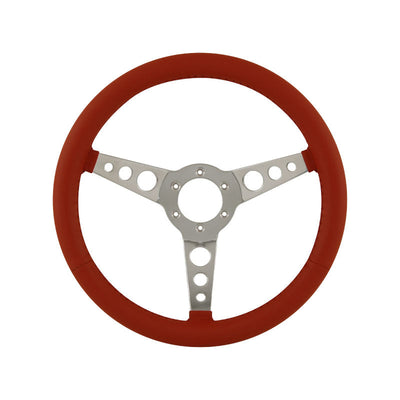 14" Aluminium 6 Bolt Steering Wheel Burgundy Leather Full-Wrap Spokes w/Holes