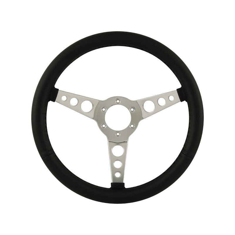 14" Aluminium 6 Bolt Steering Wheel Black Leather Full-Wrap Spokes w/Holes