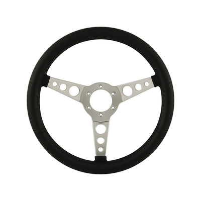 14" Aluminium 6 Bolt Steering Wheel Black Leather Full-Wrap Spokes w/Holes