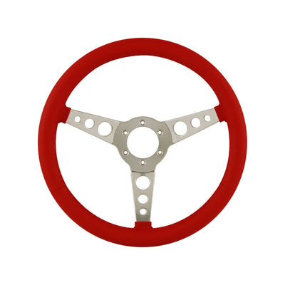 14" Aluminium 6 Bolt Steering Wheel Red Leather Full-Wrap Spokes w/Holes