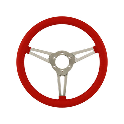 14" Aluminium 6 Bolt Steering Wheel Red Leather Full-Wrap Slotted Spokes