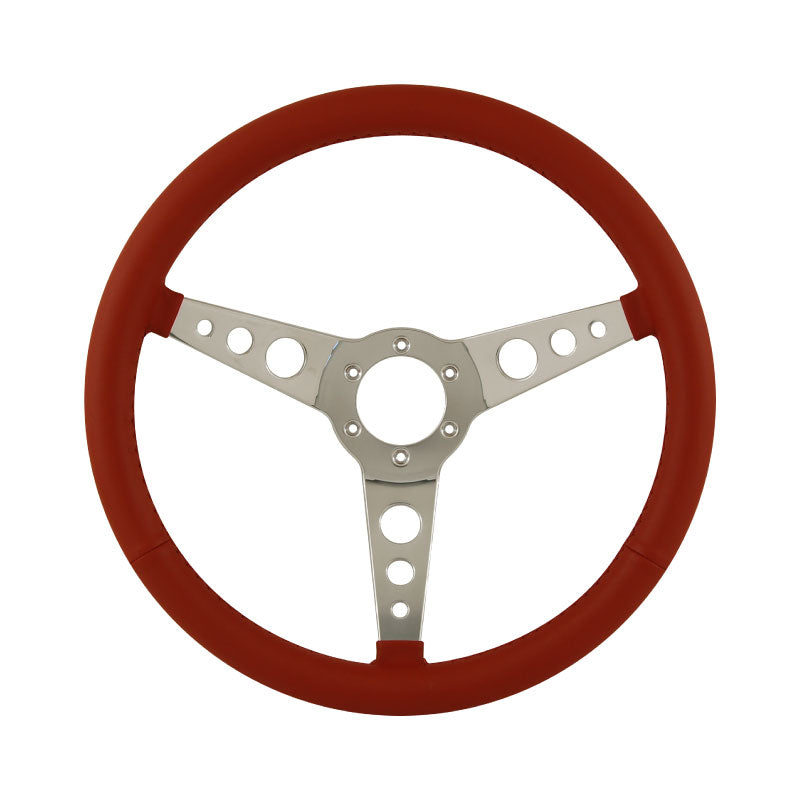 15" Aluminium 6 Bolt Steering Wheel Burgundy Leather Full-Wrap Spokes w/Holes